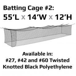JUGS #2 Cage Twisted Knotted Polyethylene #27 Net 55 X 14 X 12: N2110 Batting Cages